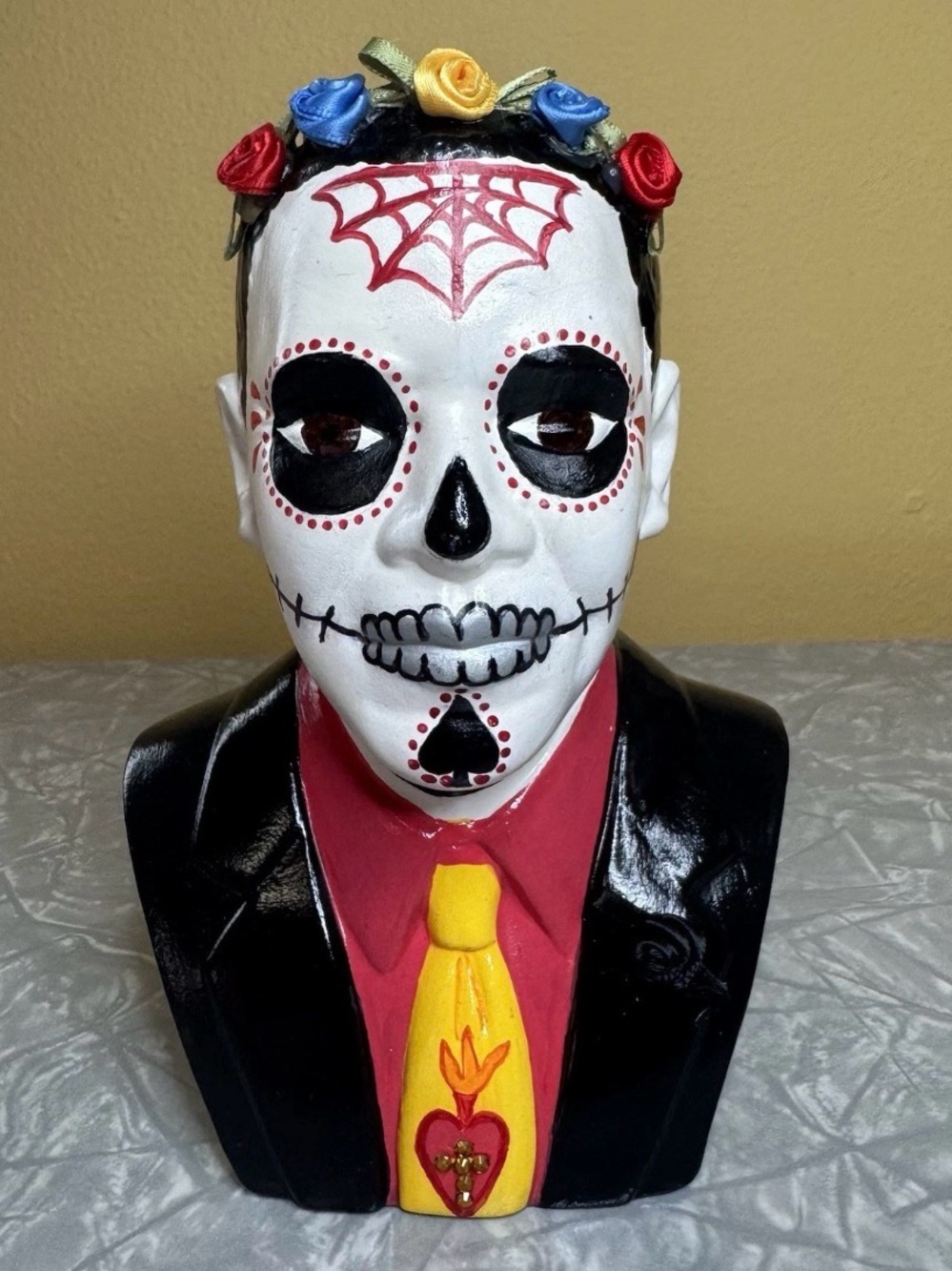 Hand Painted Folk Art Ceramic Mexican Day of the Dead Obama Sugar Skull